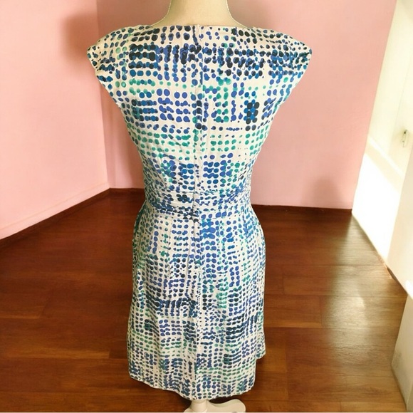 Calvin Klein White & Blue Watercolor Abstract Polka Dot Ruched Bust Dress Size 4 - Picture 5 of 11